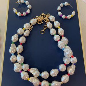 J. CREW faux pearl and seed bead necklace and earrings set